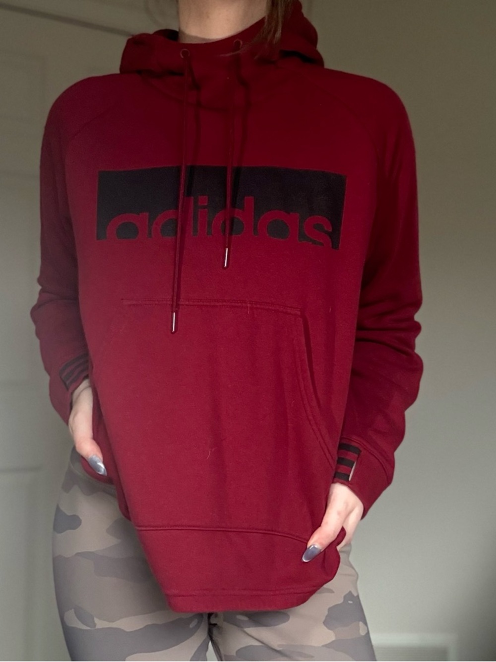 Adidas Dark Red Cowl Neck Hoodie - Fleece Lined Pullover XL